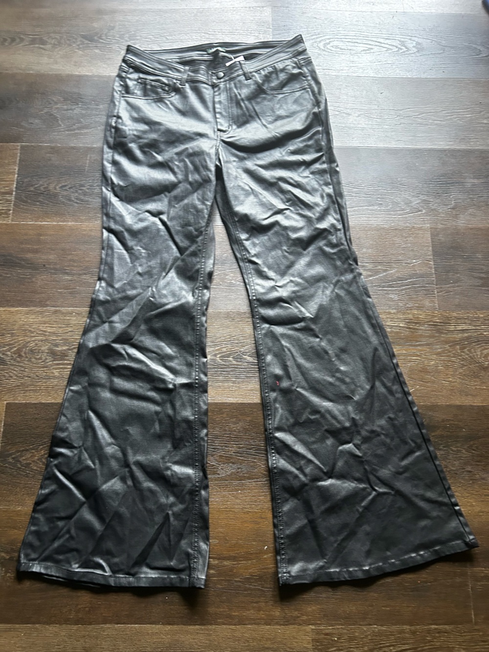 wild fable Black Faux Leather Wide-Leg Jeans